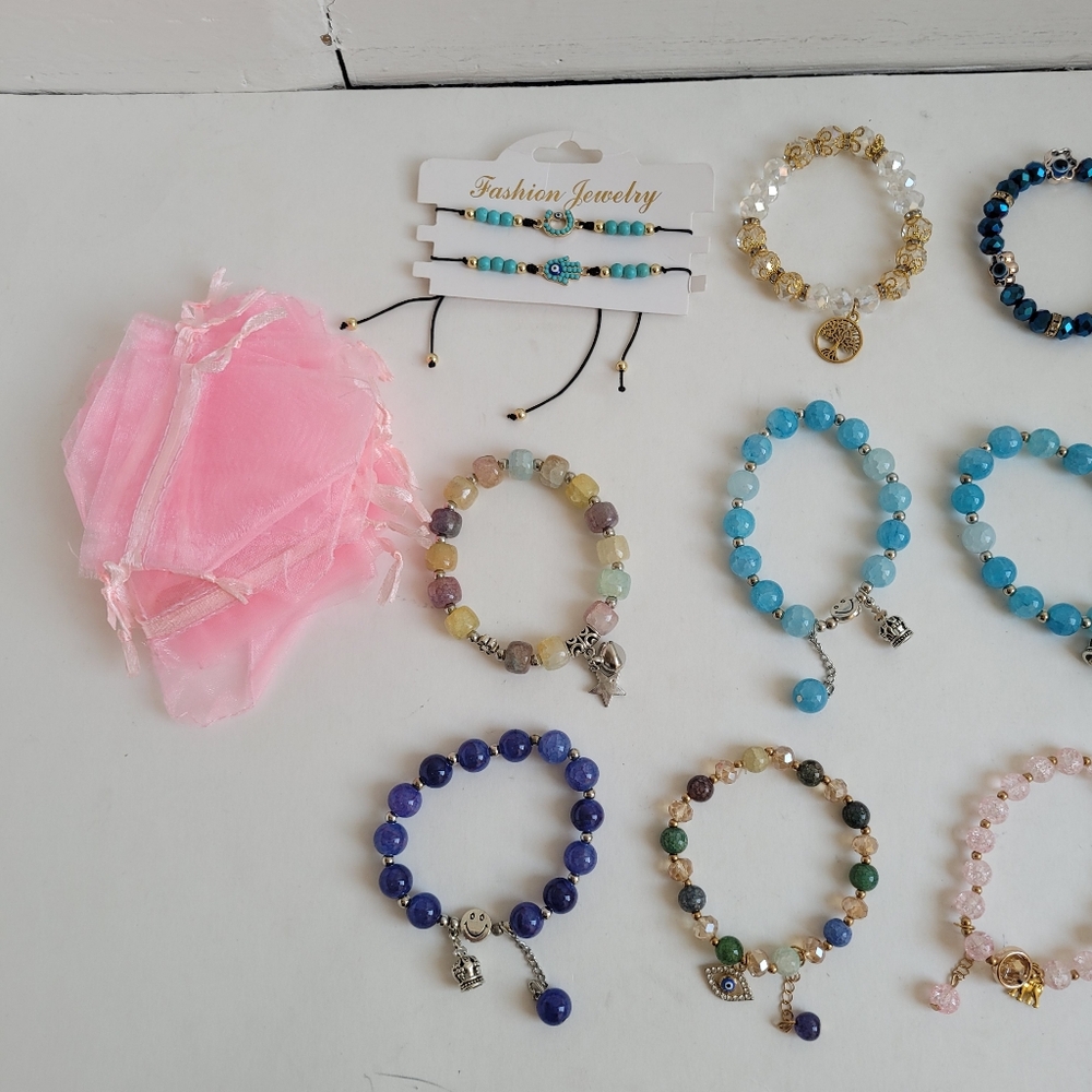 NWOT LOT 17 Bracelets Jewelry, Colorful Gemstones, Crystal, Beaded , Charms - Picture 5 of 7